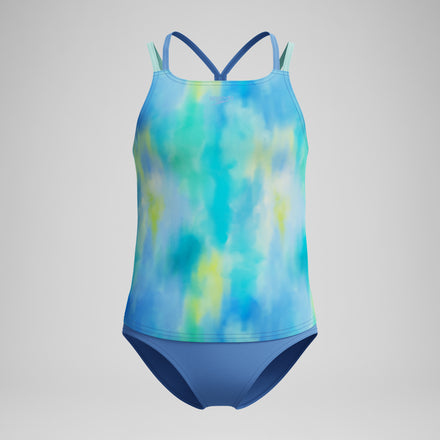 Girl's Print Strappy Tankini Set Blue