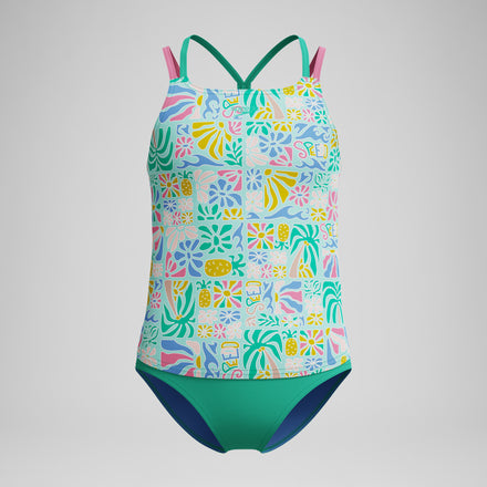 Girls Printed Strappy Two Piece Green