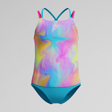 Girl's Print Tankini Set Blue