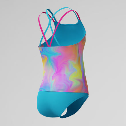 Girl's Print Tankini Set Blue