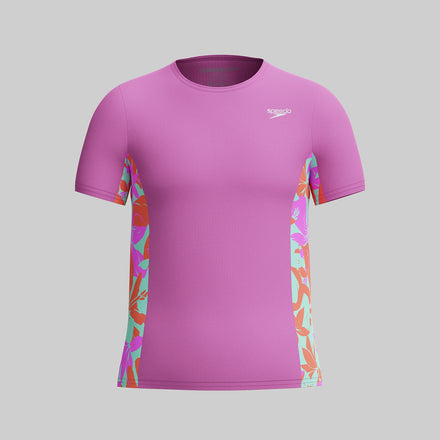 Girl's Printed Short Sleeve Splice Rashguard Purple