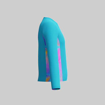 Girl's Long Sleeve Printed Splice Rashguard Blue