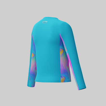 Girl's Long Sleeve Printed Splice Rashguard Blue