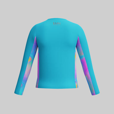 Girl's Long Sleeve Printed Splice Rashguard Blue