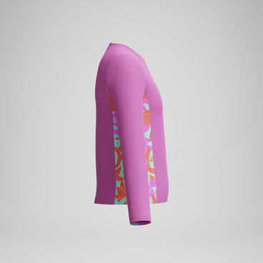 Girl's Long Sleeve Printed Splice Rashguard Purple