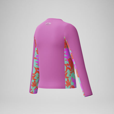 Girl's Long Sleeve Printed Splice Rashguard Purple