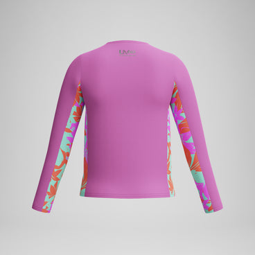 Girl's Long Sleeve Printed Splice Rashguard Purple