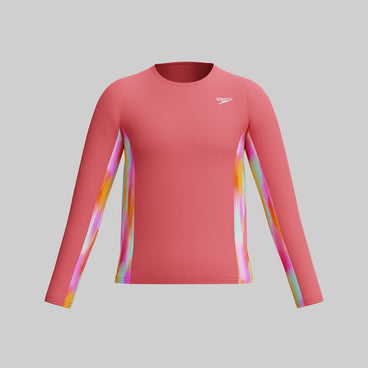 Girl's Long Sleeve Printed Splice Rashguard Orange