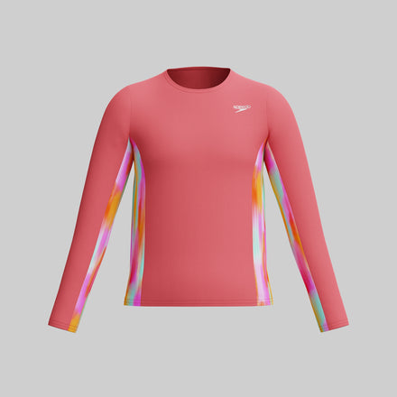 Girl's Long Sleeve Printed Splice Rashguard Orange