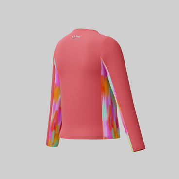 Girl's Long Sleeve Printed Splice Rashguard Orange