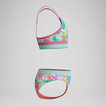 Girls Print Blocked Bikini Set Pink