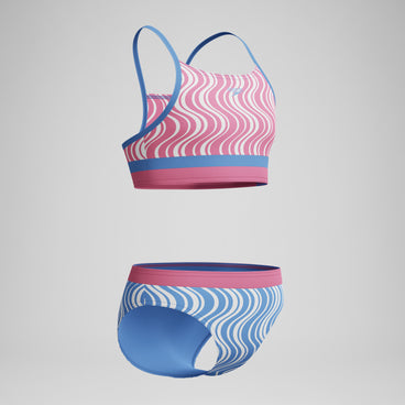 Girls Print Blocked Bikini Set Blue