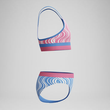 Girls Print Blocked Bikini Set Blue