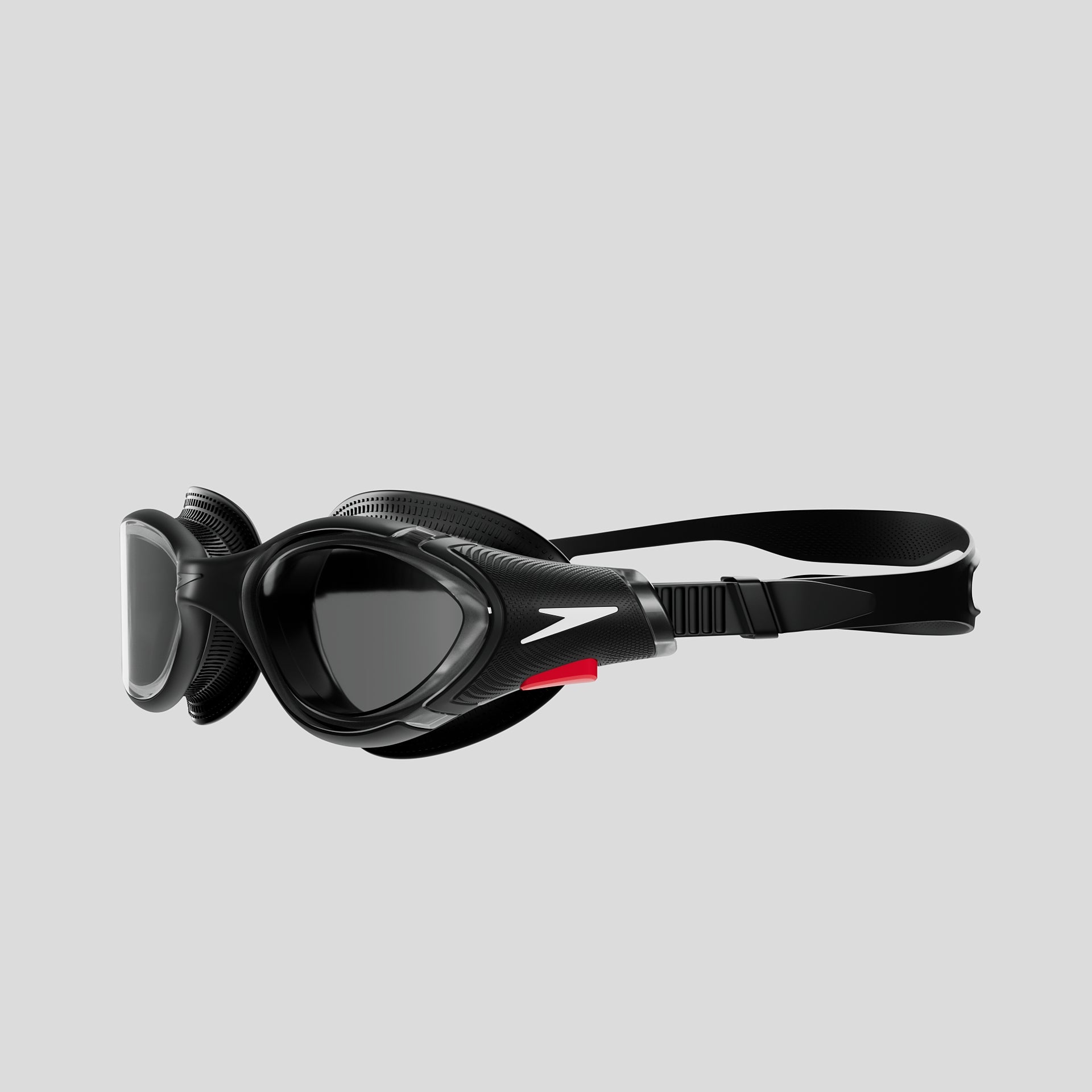 Gafas de natación Speedo Biofuse 2.0 negras con lentes ahumadas y correa doble.
