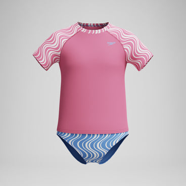 Girls Printed Short Sleeve Rashguard Set Pink