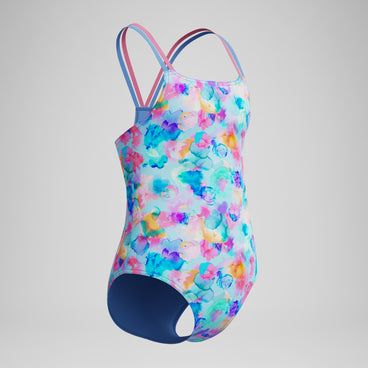 Girls Printed Strappy One Piece Blue
