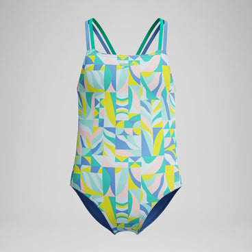 Girls Print Strappy Swimsuit Green