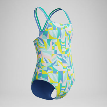 Girls Print Strappy Swimsuit Green