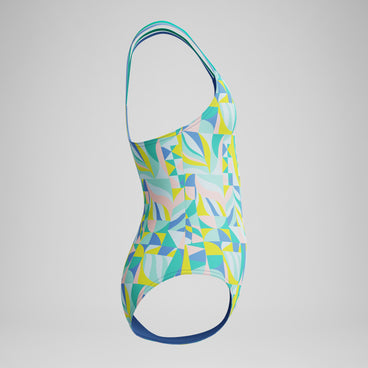Girls Print Strappy Swimsuit Green