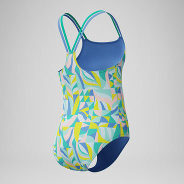 Girls Print Strappy Swimsuit Green
