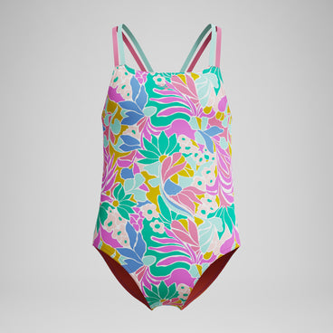 Girls Print Strappy Swimsuit Pink