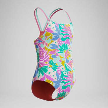 Girls Print Strappy Swimsuit Pink