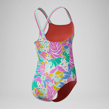 Girls Print Strappy Swimsuit Pink