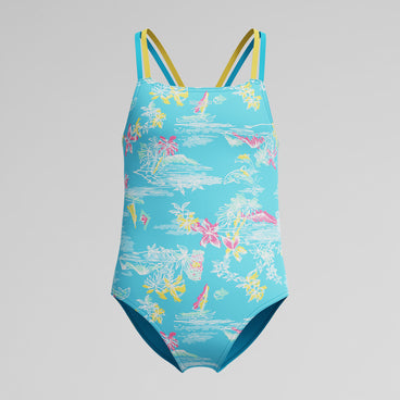 Girl's Print Strappy One Piece Blue/Yellow