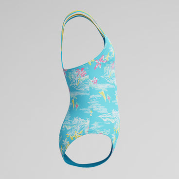 Girl's Print Strappy One Piece Blue/Yellow