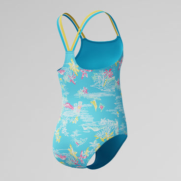 Girl's Print Strappy One Piece Blue/Yellow