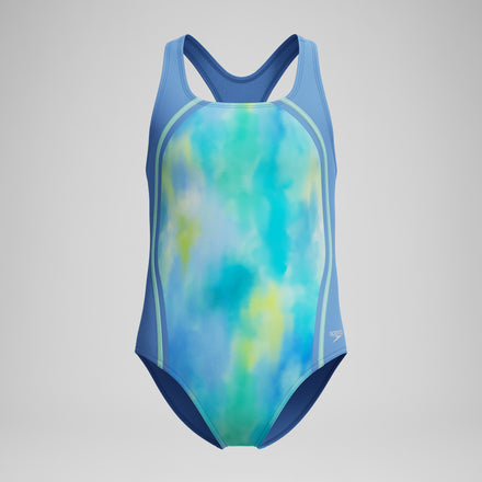 Girls Printed Sport One Piece Blue