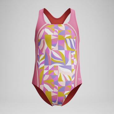 Girls Print Sport Splice Swimsuit Pink