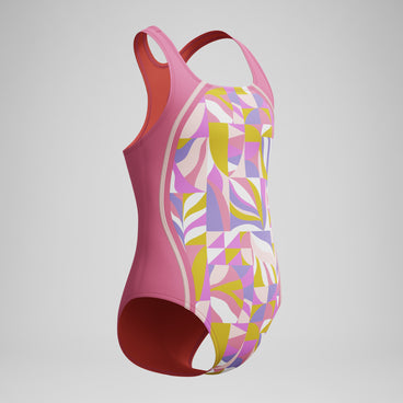 Girls Print Sport Splice Swimsuit Pink