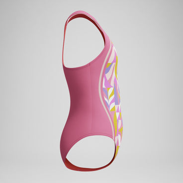 Girls Print Sport Splice Swimsuit Pink