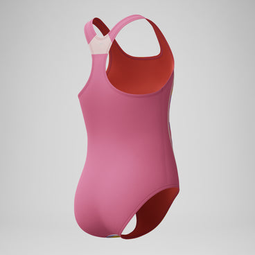 Girls Print Sport Splice Swimsuit Pink
