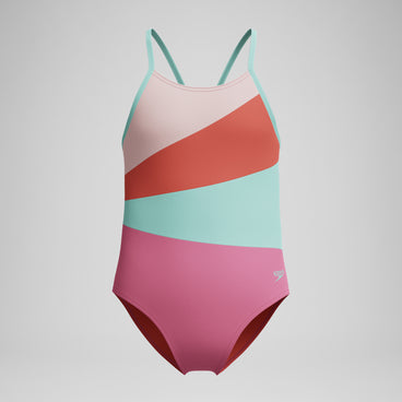 Girls Radiating Splice Swimsuit Pink