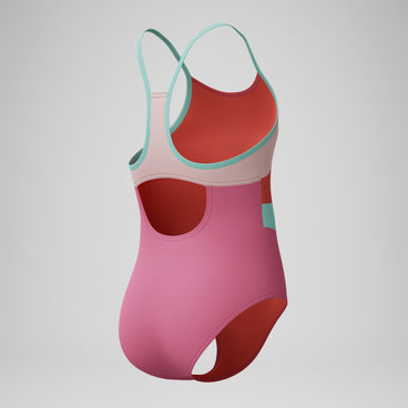 Girls Radiating Splice Swimsuit Pink