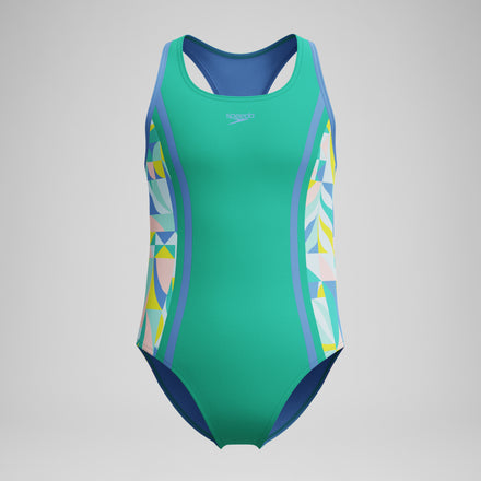 Girls Printed Racerback Swimsuit Green