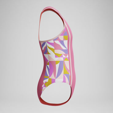 Girls Printed Spliced Racerback Swimsuit Pink