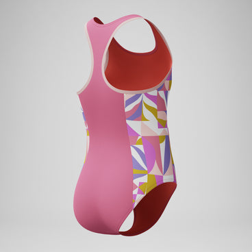 Girls Printed Spliced Racerback Swimsuit Pink
