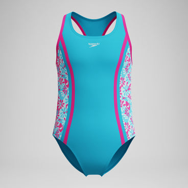 Girl's Print Spliced Racerback One Piece Pink