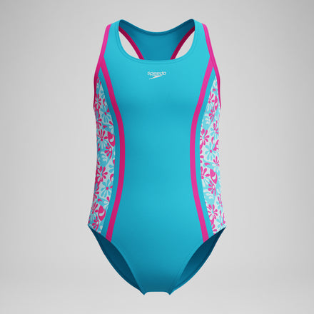 Girl's Print Spliced Racerback One Piece Pink