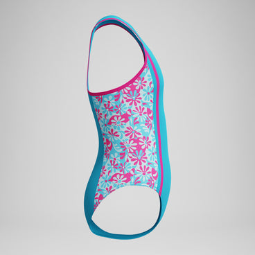 Girl's Print Spliced Racerback One Piece Pink