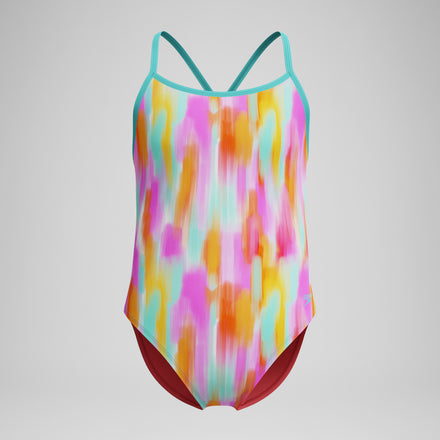 Girl's Printed Double X Back One Piece Orange