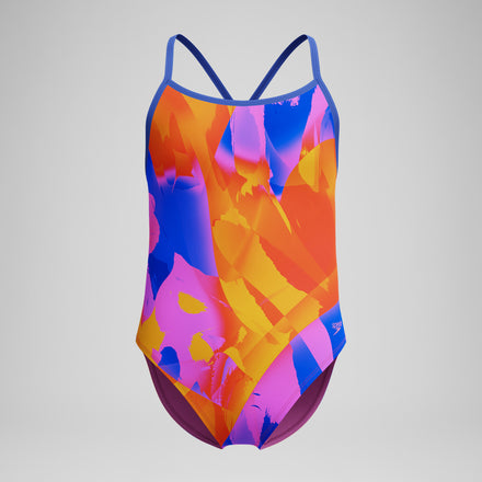Women's Printed Double X Back One Piece Blue