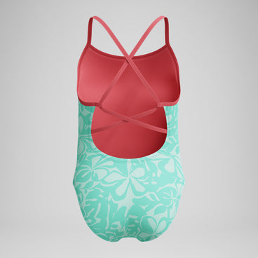 Girl's Printed Double X Back One Piece Green