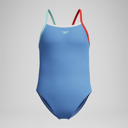 Girls Solid Propel Back One Piece Blue