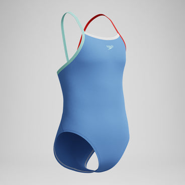 Girls Solid Propel Back One Piece Blue