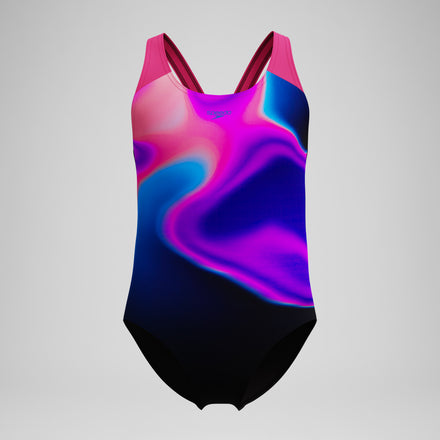 Girls Print Splashback Swimsuit Pink/Black