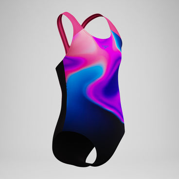 Girls Print Splashback Swimsuit Pink/Black